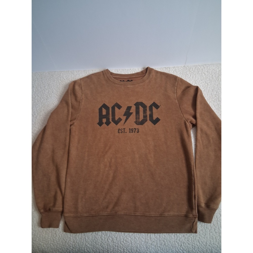 AC/DC Mens Graphic Sweatshirt Brown Est 1973 Band Logo Crewneck Small